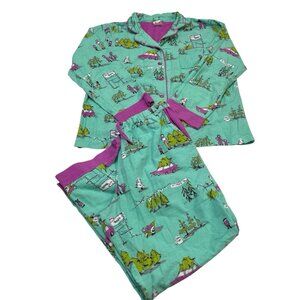 Munki Munki Pajama Set Womens M Green Purple Trim Christmas Tree Holiday Lounge